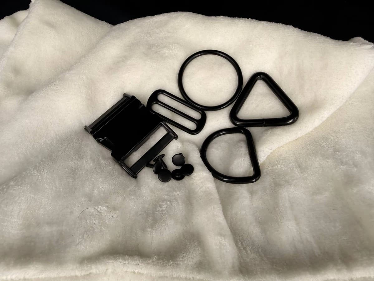 Black metal hardware close-up